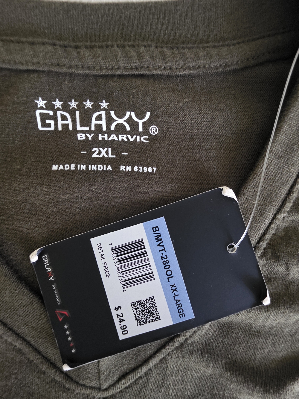 Galaxy By Harvic Men's V-Neck T-Shirt in Olive - Picture 2 of 5